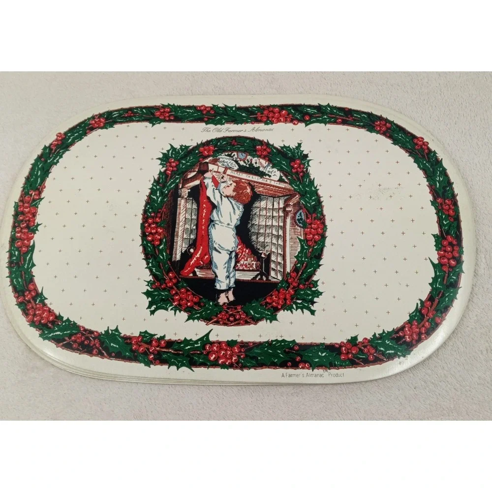 Vintage Farmer's Almanac Christmas Placemats Set of 4 Vinyl Placemats Holy Berry